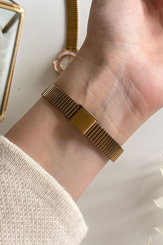 Desing Yeşil Çiçek Kadran Gold Çelik Kordon Kadın Kol Saati - 4