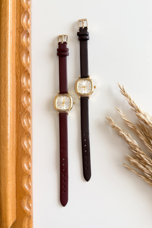 Dream Bordo Deri Kordon Kadın Kol Saati (1)