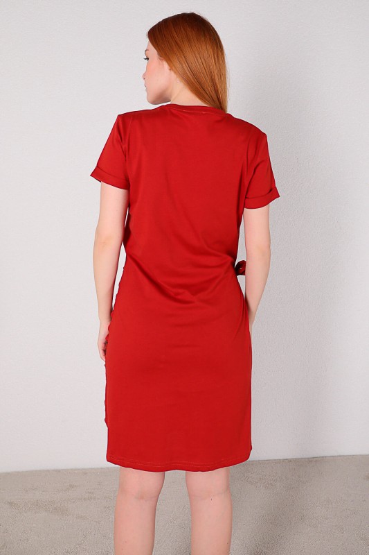 ELB-01605 Bordo Ön Bağlamalı Basic Pamuklu Elbise