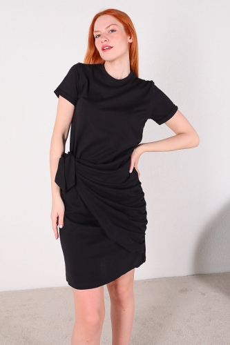 Cappmoda - ELB-01605 Siyah Ön Bağlamalı Basic Pamuklu Elbise (1)