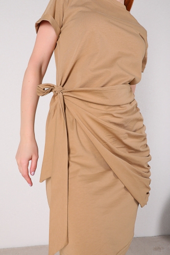 Cappmoda - ELB-01605 Vizon Ön Bağlamalı Basic Pamuklu Elbise (1)