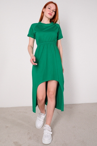 Cappmoda - ELB-01606 Yeşil Ön Kısa Arka Uzun Basic Pamuklu Elbise (1)
