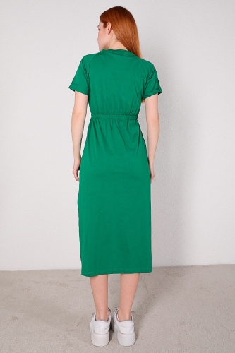 ELB-01606 Yeşil Ön Kısa Arka Uzun Basic Pamuklu Elbise - Thumbnail