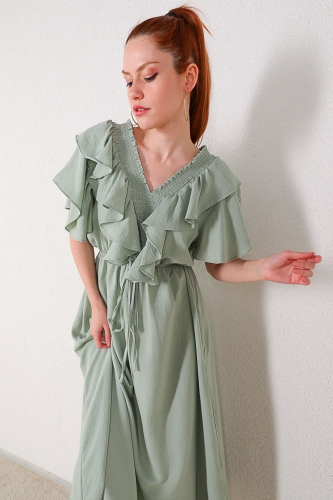 Cappmoda - ELB-01634 Mint Yeşili Fırfırlı Elbise (1)