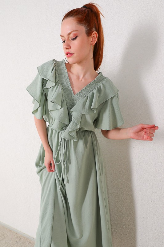 ELB-01634 Mint Yeşili Fırfırlı Elbise