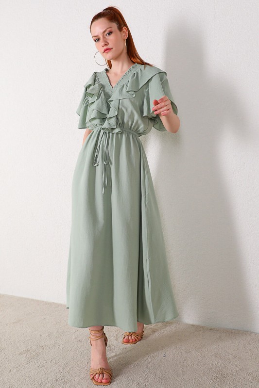 ELB-01634 Mint Yeşili Fırfırlı Elbise