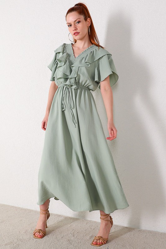 ELB-01634 Mint Yeşili Fırfırlı Elbise