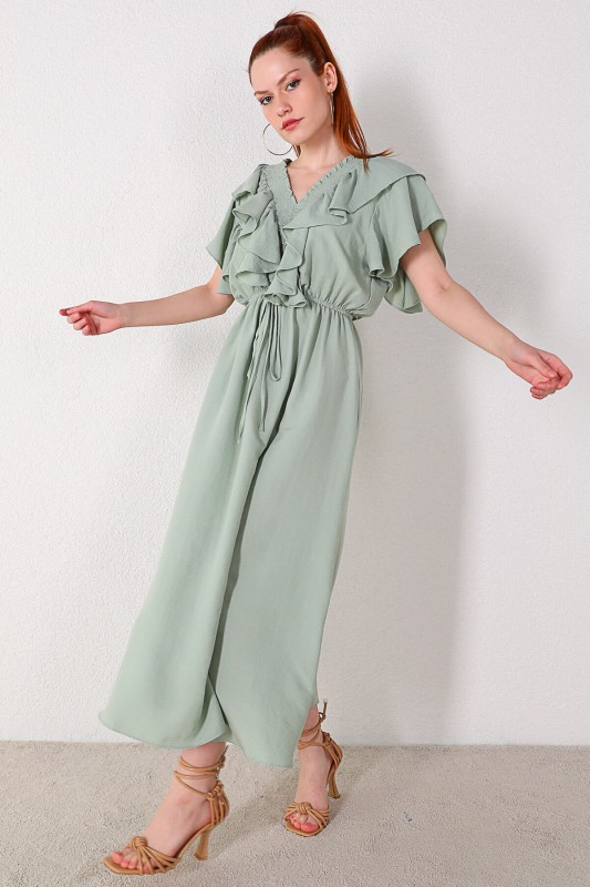 ELB-01634 Mint Yeşili Fırfırlı Elbise