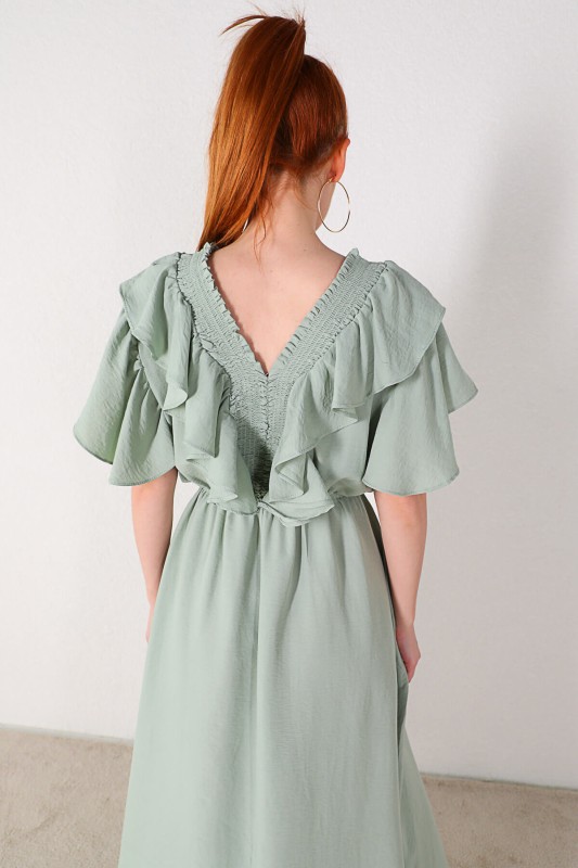 ELB-01634 Mint Yeşili Fırfırlı Elbise