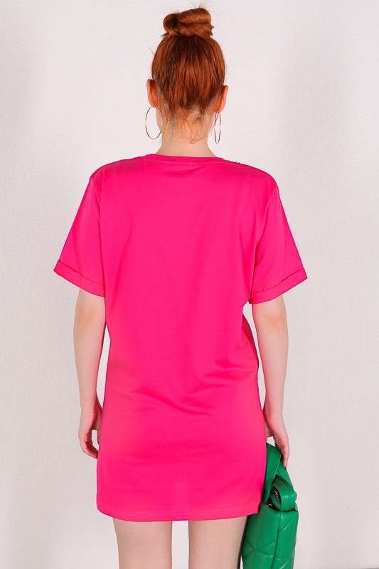 ELB-01664 Pembe Zincir Detaylı Basic Elbise
