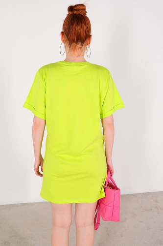 ELB-01664 Sarı Zincir Detaylı Basic Elbise - Thumbnail