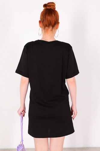 ELB-01664 Siyah Zincir Detaylı Basic Elbise - Thumbnail