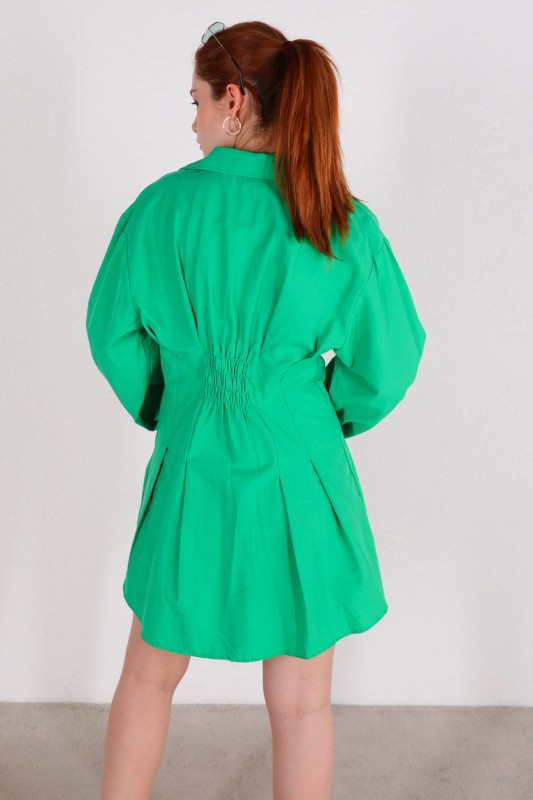 ELB-01681 Yeşil Bel Lastikli Gömlek Elbise