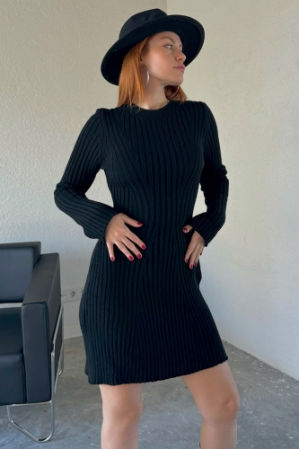Cappmoda - ELB-01710 Siyah Çan Model Salaş Triko Kumaş Trend Triko Elbise (1)