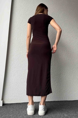 ELB-01723 Acı Kahve Modal Kumaş Elbise - Thumbnail