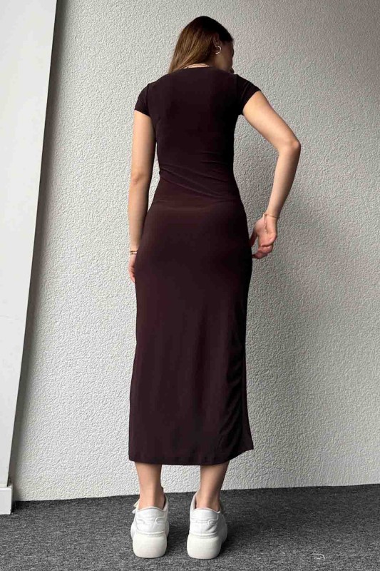ELB-01723 Acı Kahve Modal Kumaş Elbise