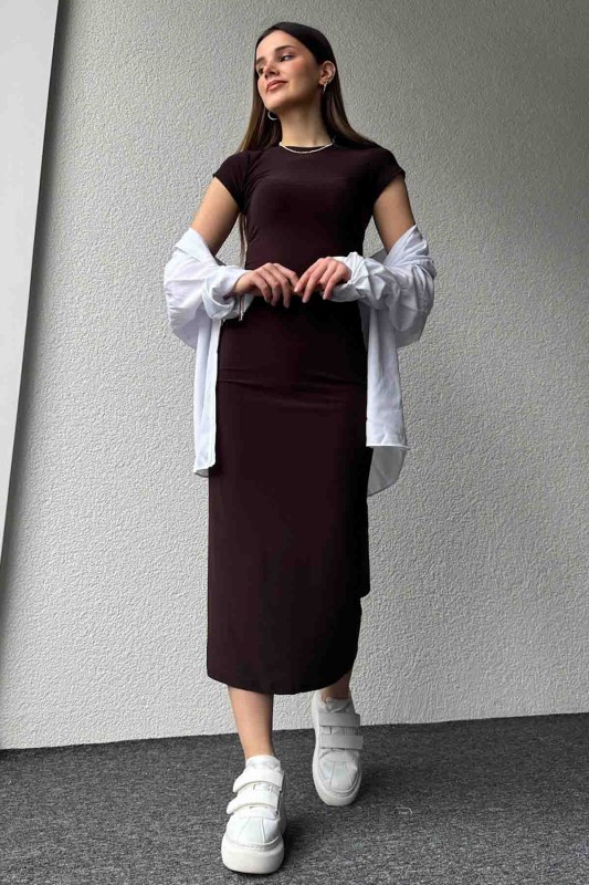 ELB-01723 Acı Kahve Modal Kumaş Elbise