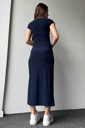 ELB-01723 Lacivert Modal Kumaş Elbise - Thumbnail