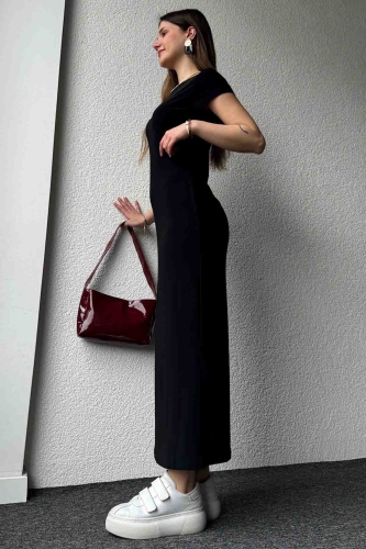 ELB-01723 Siyah Modal Kumaş Elbise - Thumbnail