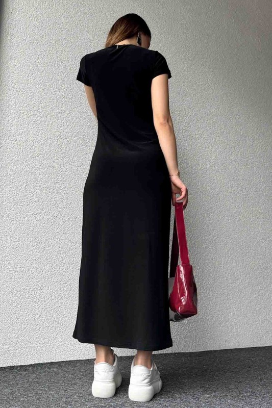 ELB-01723 Siyah Modal Kumaş Elbise