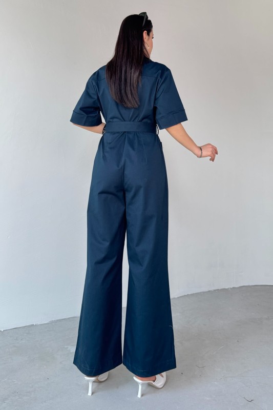ELB-01760 Lacivert Metal Çıtçıtlı İnce Gabardin Tulum