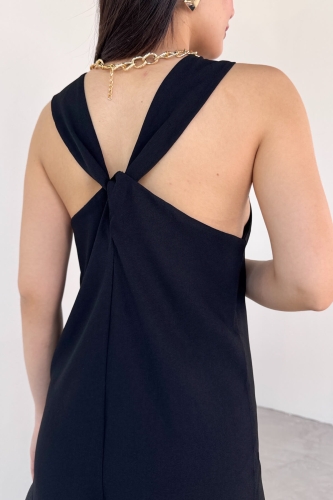 Cappmoda - ELB-01774 Siyah Omuz Bağlamalı Sırt Dekolteli Tulum Elbise (1)