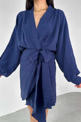 Cappmoda - ELB-01777 Lacivert Kruvaze Yaka Önden Bağlamalı Elbise (1)
