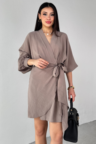 Cappmoda - ELB-01777 Vizon Kruvaze Yaka Önden Bağlamalı Elbise (1)
