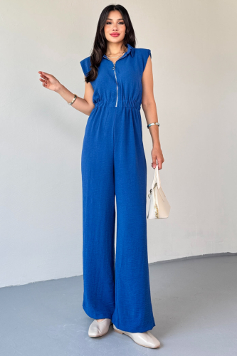 ELB-01815 Lacivert Vatkalı Polo Yaka Fermuarlı Tulum 