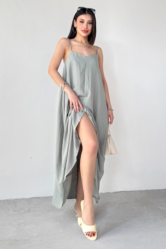Cappmoda - ELB-2975 Haki Ayarlanabilir Askılı Midi Boy Elbise (1)