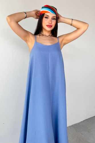 Cappmoda - ELB-2975 Mavi Ayarlanabilir Askılı Midi Boy Elbise (1)
