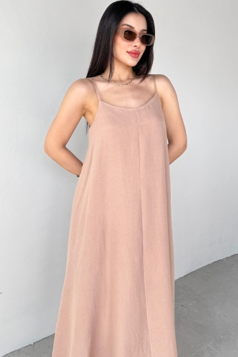 Cappmoda - ELB-2975 Vizon Ayarlanabilir Askılı Midi Boy Elbise (1)
