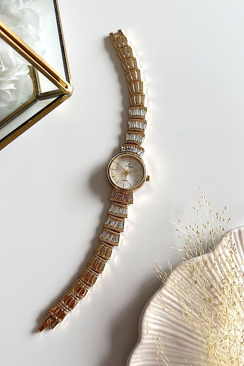 Elion Gold Kadran Taşlı Metal Kadın Kol Saati - 1