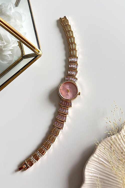 Elion Pudra Kadran Taşlı Metal Kadın Kol Saati 