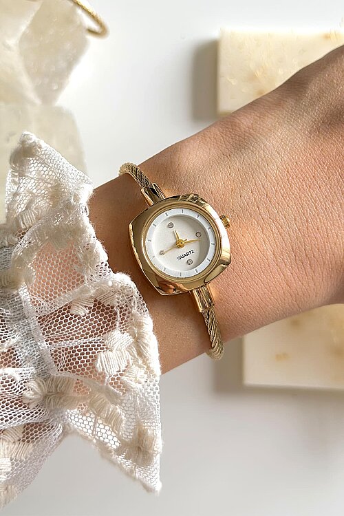 Elira Beyaz Gold Metal Kelepçe Kol Saati - 3