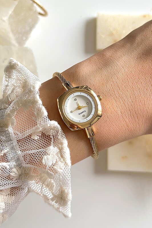 Elira Beyaz Gold Metal Kelepçe Kol Saati - 3