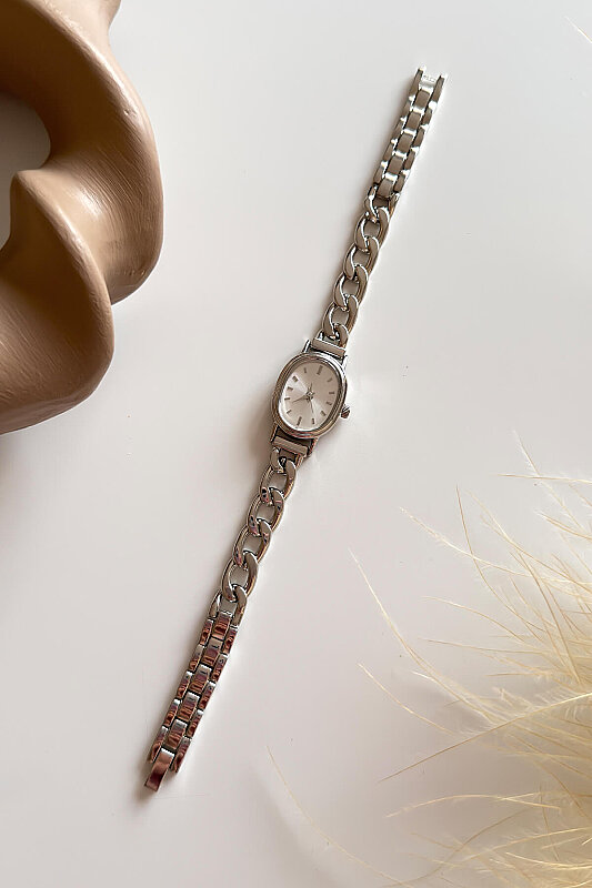 Elsa Beyaz Kadran Silver Zincir Kordon Kadın Kol Saati - 1