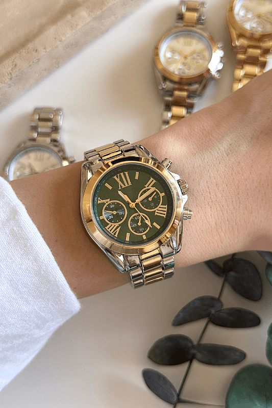 Elva Yeşil Kadran Gold-Silver Çelik Kadın Kol Saati - 3