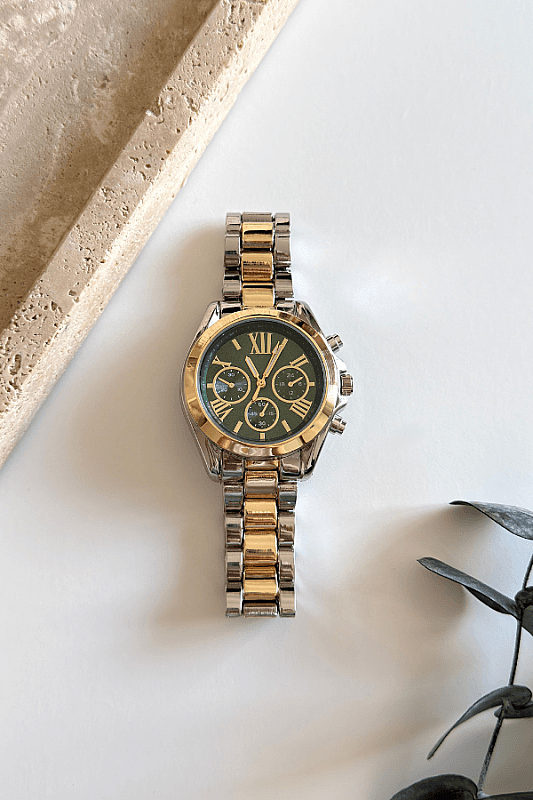 Elva Yeşil Kadran Gold-Silver Çelik Kadın Kol Saati - 1