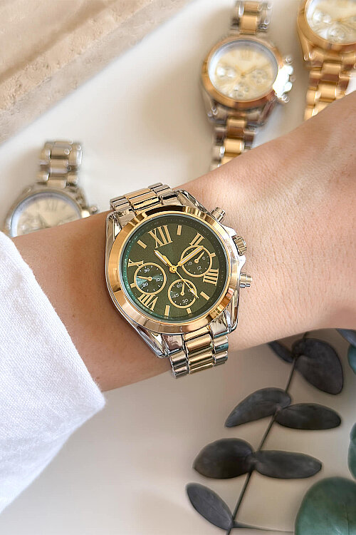 Elva Yeşil Kadran Gold-Silver Çelik Kadın Kol Saati - 3
