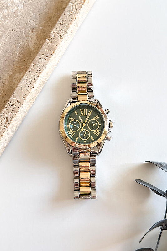 Elva Yeşil Kadran Gold-Silver Çelik Kadın Kol Saati - 1