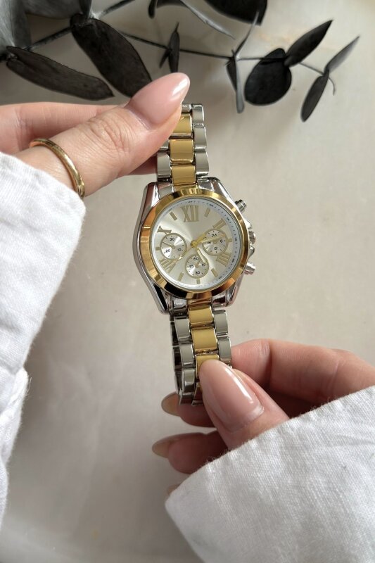 Elva Beyaz Kadran Gold-Silver Çelik Kadın Kol Saati (1)