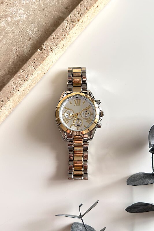 Elva Beyaz Kadran Gold-Silver Çelik Kadın Kol Saati - 1