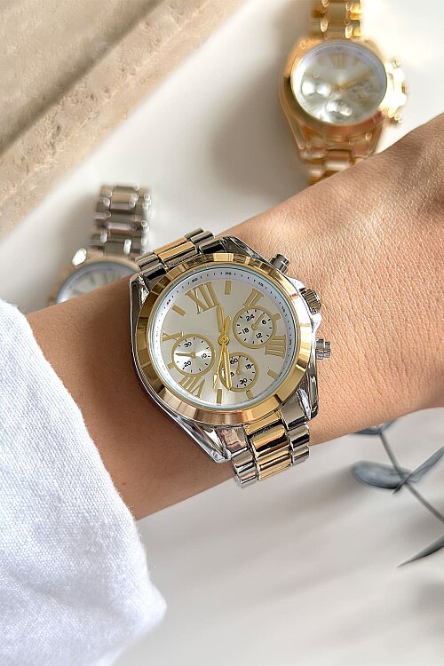 Elva Beyaz Kadran Gold-Silver Çelik Kadın Kol Saati - 3