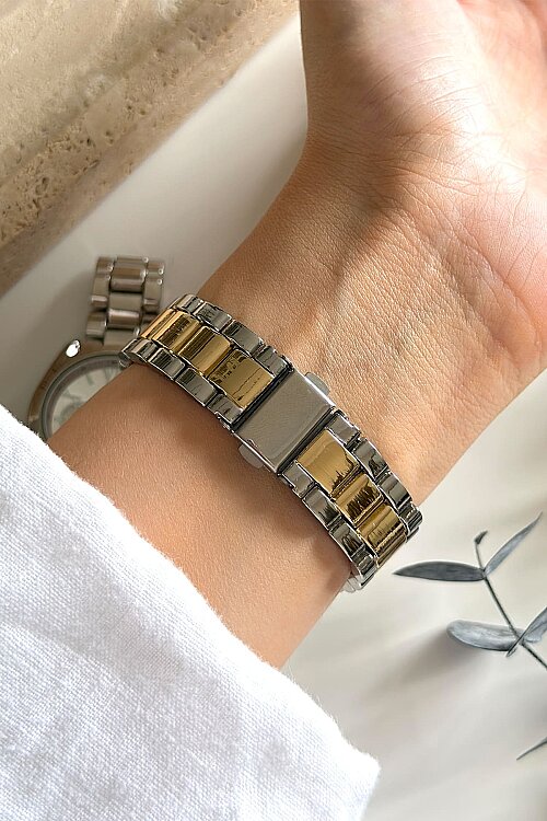 Elva Beyaz Kadran Gold-Silver Çelik Kadın Kol Saati - 4