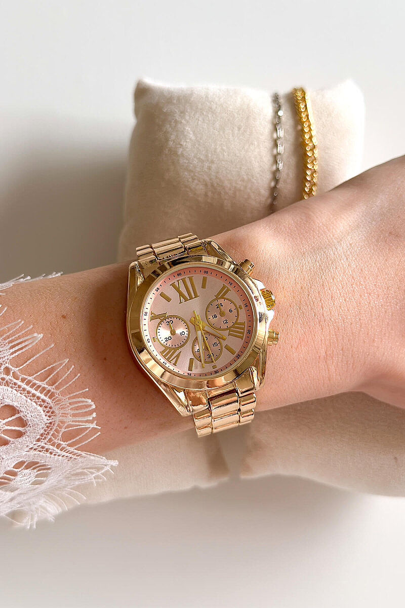 Elva Pudra Kadran Gold Çelik Kadın Kol Saati - 1