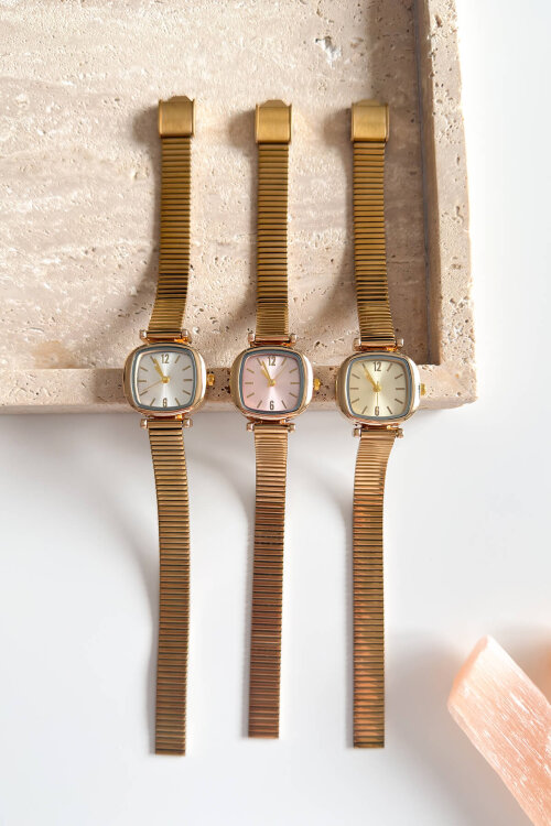 Elvina Gold Kadran Çelik Kordon Kadın Kol Saati (1)