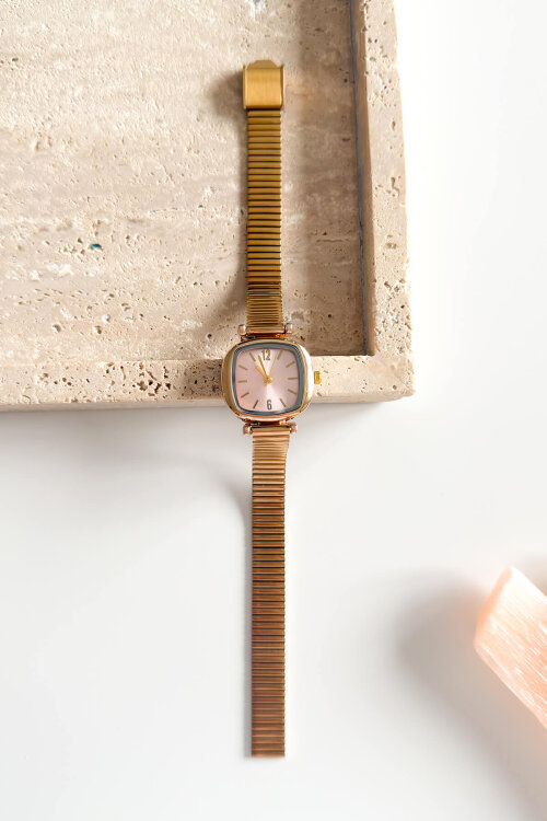 Elvina Pudra Kadran Gold Çelik Kordon Kadın Kol Saati
