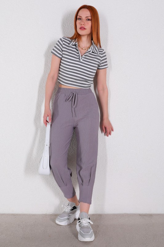PNT-07333 Gri İpli Lastikli Pantolon