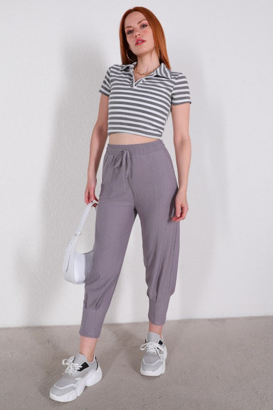 PNT-07333 Gri İpli Lastikli Pantolon